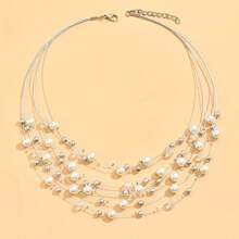 1 pieza Collar de perlas falsas multicapa, collar de cuentas hecho a mano estilo bohemio, adecuado para uso diario de mujer, accesorio de ropa, regalo (arreglo de cuentas de colores aleatorios)