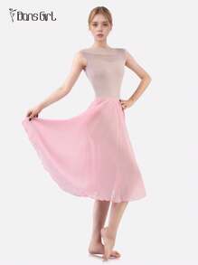 DonsGirl 1 Stück Damen eleganter fließender Chiffon Ballettrock in hellem Rosa von DonsGirl, wadenlanger Rock mit elastischem Bund für Bauchtanz, Prinzessin Party Cosplay Aufführungskostüm Tanzbekleidung