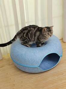 1 Pieza Casa Cama Cueva Desmontable Para Gatos Donuts Nest Tunnel, Juguete Interactivo Adecuada Para Gatos Pequeños y Medianos, Material Duradero y Resistente a Arañazos, Apto Para Todas Las Estaciones - Azul - Ver 4