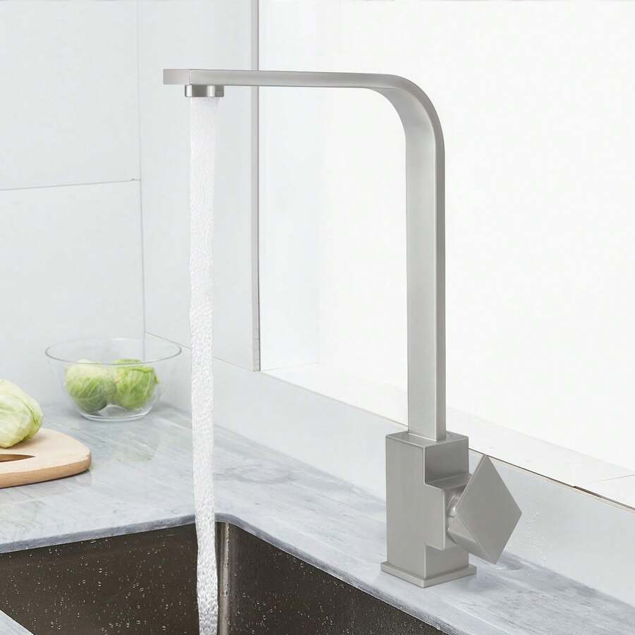 Grifo de cocina de acero inoxidable con acabado cepillado, de alta presión y mezclador, con giro de 360°, grifo de fregadero de cocina de 34 cm con palanca única para fregadero, jardín y baño