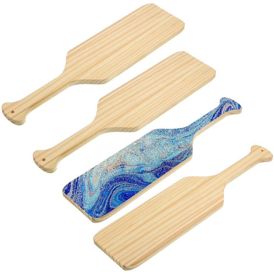 Paquete de 4 paletas griegas de madera de pino natural, paletas de pino macizo, paletas de madera sin tratar para proyectos de manualidades y decoración DIY, decoración de oficina, manualidades, regalo personalizado