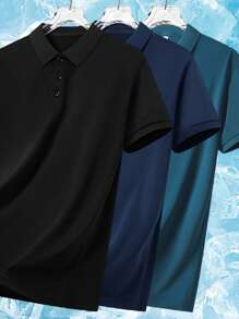 Set de 3 camisas polo de verano casuales para hombre, camisetas de manga corta de negocios informales y transpirables, tops deportivos
