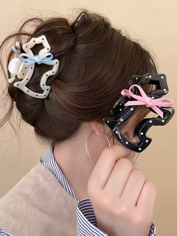 1 peça presilha de cabelo com laço fofo de bolinhas e garra de cachorrinho, elegante, meio penteado, presilha de cabelo, elegante, multiuso, acessórios de cabelo da moda