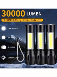 1-5 Packs Aluminum Alloy Rechargeable LED Small Flashlight, High Lumen, Super Bright Flashlight, Powerful 3 Modes COB Waterproof Flashlight For Outdoor Emergency Camping Hiking(Random Color Shipping)
