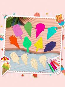 8pcs Creative Ice Cream Shaped Handmade Painted Wooden Pieces,Unpainted Ice Cream Shaped Wood Cut Out DIY Crafts Cutouts Blank Wooden Hanging Ornaments ,Wood Slices , DIY Wooden Ornaments Unfinished Predrilled Wood Circles Party Gifts For Crafts Centerpieces Holiday Hanging Decorations,Suitable For DIY Crafts, Art Projects And Jewelry Making,For Wedding Birthday, Mother's Day,Summer Decorating,Graduation Season - Multicolor - View 5