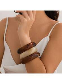 3pcs Set Asymmetrical Acrylic Translucent Bangle Bracelets, Unique & Versatile For Women