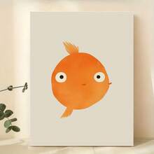 Goldfish Cartoon Art Print Poster - Frameless Canvas Wall Decor, Modern Retro Style, Suitable For Home, Office, Bathroom, Living Room, Bedroom - Indoor Animal Fish Theme Illustration Wall Hanging Decor - Canvas Ink Painting, Portrait - Spring/Winter Art Print - Multicolor - View 6