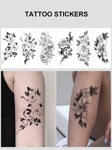 6pcs/Set Temporary Tattoo Stickers, Dark Mysterious Style Waterproof Long Lasting Fake Tattoos For Body, Suitable For Single's Party, Women's Wrist, Arm, Collarbone, Chest, Back, Leg