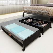 Under Bed Storage With Wheels And Transparent Window Lid, Under Bed Rolling Storage With XXL Large Capacity, Under The Bed Storage For Bedroom Under Bed Storage Containers For Clothes Shoe Blanket Toy Book ,2Pack - Black - View 9