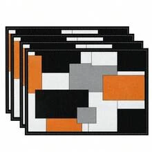 4/6 Stücke Set rote, graue, schwarze, weiße geometrische quadratische lebendige moderne kreative Tischsets - hochwertiges Leinenmaterial, leicht zu reinigen, geeignet für Küche, Esszimmer Dekoration, Feiertags-Tischdekoration, Heimdekoration - Rot - Übersicht 34