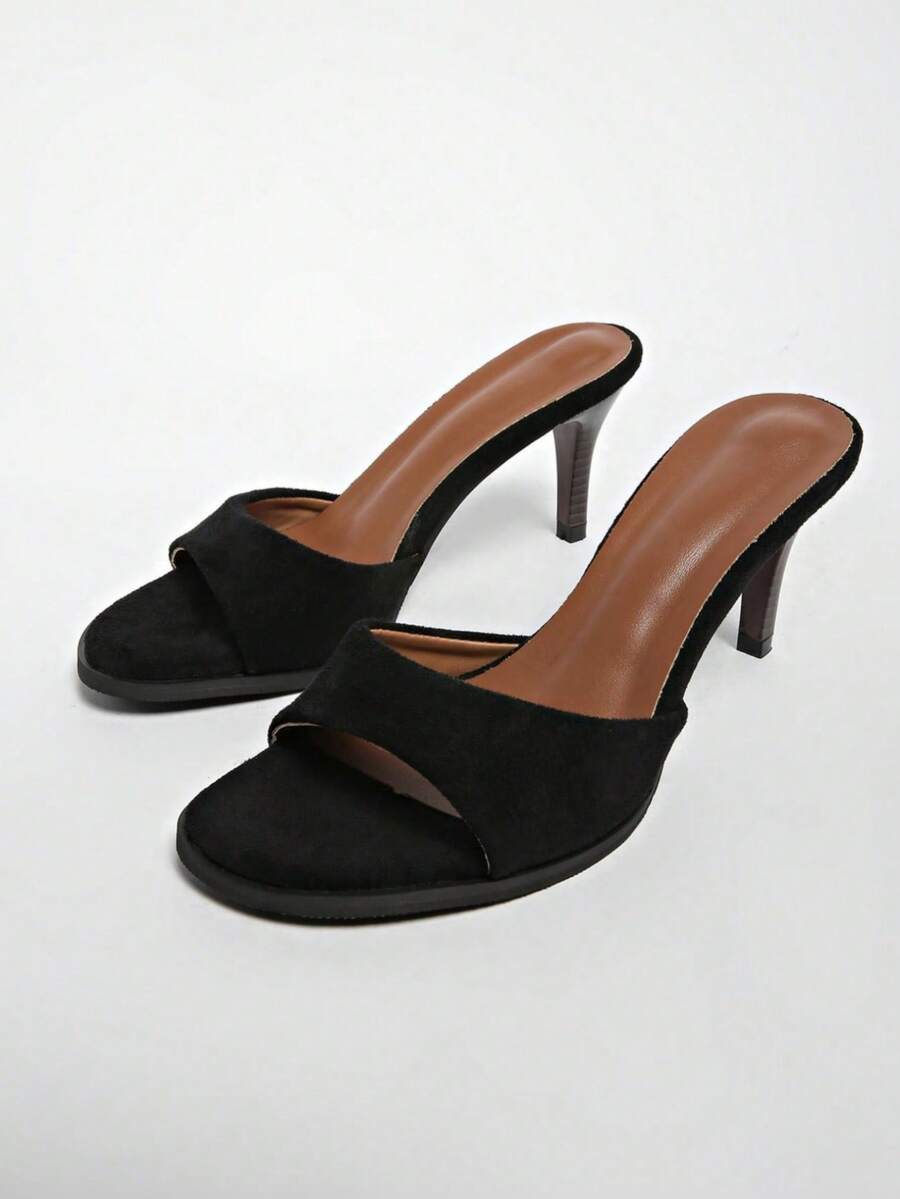 Women Plastic Square Toe High Heel Mules Sandals, New Summer Fashion Design,Kitten Heels - Black - View 1