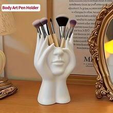 1 件装创意人体彩绘造型办公用品桌面多功能收纳笔筒化妆刷架装饰品，学习用品，铅笔盒 - 長方形 - 查看 6