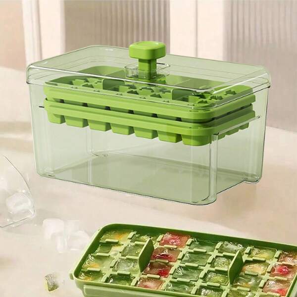 Molde para hacer cubitos de hielo - Molde de gran capacidad con diseño de fácil liberación, tapa transparente y controles, de plástico, adecuado para refrigerador, bebidas, café y artículos esenciales de cocina, bandeja de cubitos de hielo para congelador, enfriamiento de bebidas, función de asa integrada, mecanismo de fácil liberación, almacenamiento congelado, construcción resistente, uso doméstico