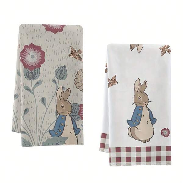 2 piezas Toallas de cocina con diseño de conejo de Pascua, paños de platos, toallas de mano, toallas decorativas festivas, telas suaves y absorbentes para secar, decoración de cocina, decoración de mesa de comedor, artículos de cocina, decoración del hogar