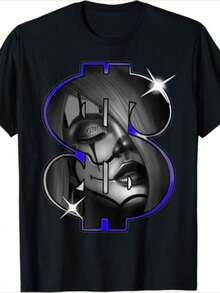 Chicano Payasa Clown Girl Money Symbol Indigo T-Shirt-220g100% Cotton T-Shirt - Black - View 1
