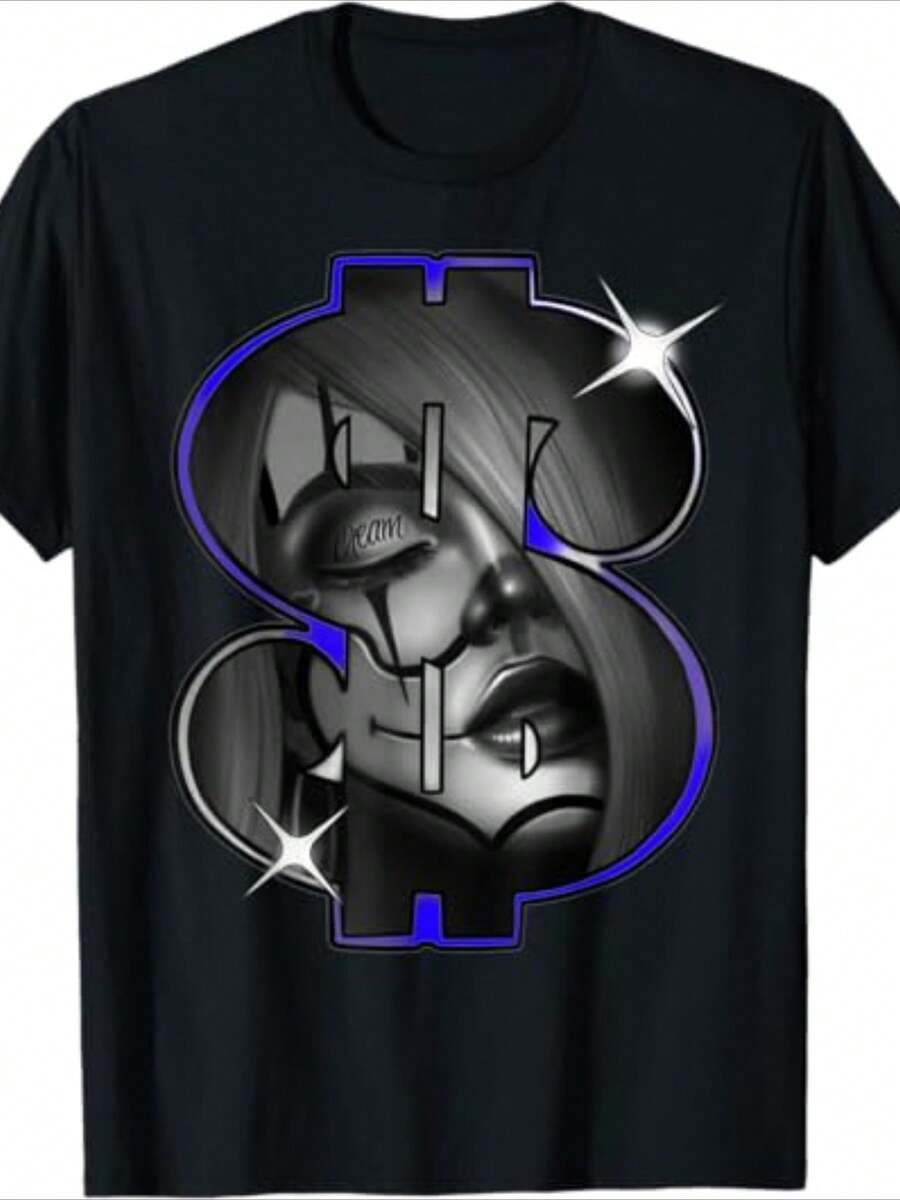 Chicano Payasa Clown Girl Money Symbol Indigo T-Shirt-220g100% Cotton T-Shirt - Black - View 1