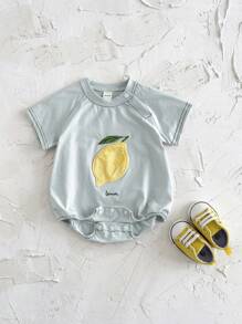 Newborn Baby Boy Cute Embroidered Fruit Short Sleeve Romper, Summer