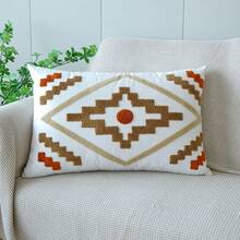 1 件几何图案刺绣抱枕套，现代简约矩形枕套床头刺绣靠垫套，超大尺寸适用于客厅沙发椅家居装饰