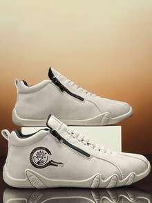 男士休闲鞋侧拉链靴，2000 年代秋冬风格情人节创意 - 米色 - 查看 8