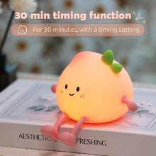 Cute Silicone Peach Night Light,3 Level Dimmable,Rechargeable And Portable LED Fruit Nightlight,Kawaii 7 Colors Tap Control Bedside Lamp For Bedroom,Christmas Gift,Birthday Gift - 1 - Xem 8