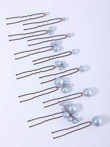 12 件装仿珍珠发夹发卡，百搭设计，适合新娘、日常佩戴、婚礼及情人节等场合。 - 藍色 - 查看 4