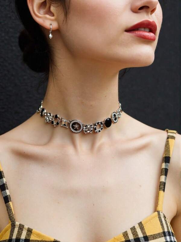 1 pieza Collar con decoración de botón blanco estilo vintage, diseño de gargantilla minimalista delicado, sensación de lujo ligera
