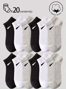 20/10/5/3/1 Pairs Men's Cotton Socks, Short Socks, Invisible Socks, Double-Line Anti-Slip Design, White, Black, Low-Cut, Ankle Socks, Moisture-Wicking, Soft & Breathable, Suitable For Business, Casual, Home, Sports, College Style, All Seasons, Random Color Delivery - Multicolor - View 30
