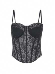 Débardeur en dentelle pour femmes WOWDARK, automne - Noir - Voir 2