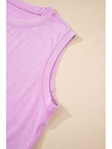 Mineral Wash Round Neck Tank Top Lined High Waist Split Skirt Set - 蝴蝶蘭 - 查看 7