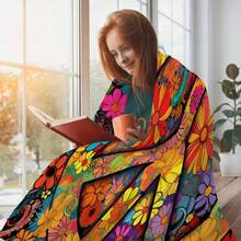 Soft, Usable For All Seasons, Hippie Blankets And Throws - Boho Hippie Quilt Blanket, Hippie Print Throw Blanket - Adults Hippie Blanket For Couch Sofa, Colorful, Artistic Design With Peace & Nature Motifs - 彩色 - 查看 4