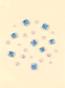 24pcs French Blue Toenails 3d Three-Dimensional Decoration Flowers Press On Toenails Fake Toenails Manicure Set Includes 1sheet Adhesive Tabs & 1pc Mini File Perfect For Everyday Wvear