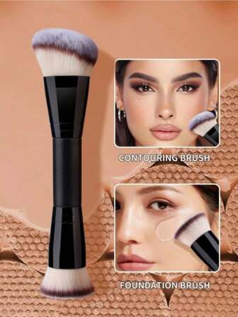 1 nuovo pennello da trucco portatile a doppia testina, di due colori, nero e oro, strumento di bellezza, pennello da trucco, pennello da trucco portatile multifunzione a doppia testina, pennello per fondotinta, pennello da trucco, pennello, pennello per blush
