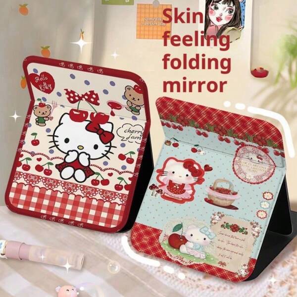 Sanrio Cute Mirror Folding Makeup Mirror Beauty Mirror Desktop Flip Desktop Dormitory Home Portable Cartoon Hello Kitty Girl