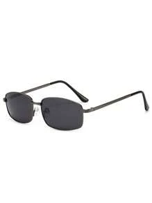 1 pièce Lunettes de soleil carrées métalliques rétro, lunettes décoratives classiques de mode unisexe avec protection UV pour l'extérieur, la plage et les voyages