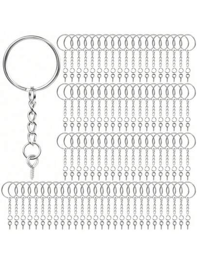 300 个钥匙扣环、100 个 25 毫米钥匙扣环（带链条）和 100 个跳环（带 100 个螺丝眼针），适用于树脂、工艺品和钥匙扣制作汽车配件包饰背包（学校用）可爱哥特式 Y2k 圣诞礼物创意包饰挂绳（带身份证夹）汽车配件包饰