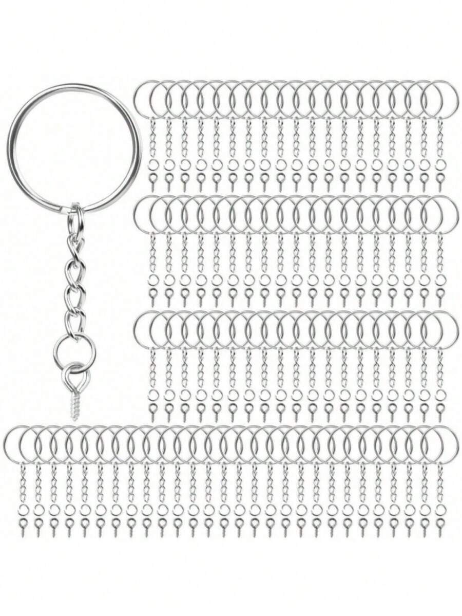 300 个钥匙扣环、100 个 25 毫米钥匙扣环（带链条）和 100 个跳环（带 100 个螺丝眼针），适用于树脂、工艺品和钥匙扣制作汽车配件包饰背包（学校用）可爱哥特式 Y2k 圣诞礼物创意包饰挂绳（带身份证夹）汽车配件包饰 - 銀色 - 查看 1