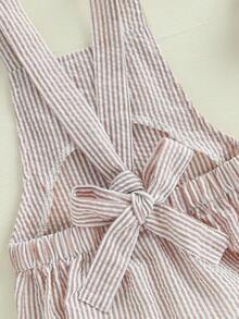 Infant Baby Girl Boy Romper Bodysuit Striped Sleeveless Jumpsuit Overalls One Piece Outfit Summer Clothes - 卡其色 - 查看 4