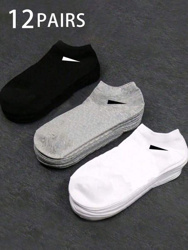 12 paires de chaussettes courtes polyvalentes unisexes noires, blanches et grises, couleurs unies minimalistes, convenant pour un port quotidien
