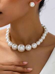 Sieradenset van 3 stuks met nepparels, oorbellen en ketting