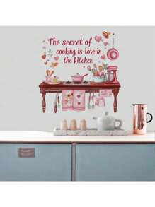 Kitchen Stickers/Decorative Stickers English Kitchen Kitchenware Butterfly Flower Rack Stickers Waterproof And Dustproof Stickers, 1 Piece Pvc Material Removable Wear-Resistant Stickers, Wall Stickers 23.62*11.81 Inches, Suitable For Kitchen Decoration, Wall Decoration, Restaurant Decoration, Interesting Birthday Gifts, Graduation Gifts, Make Your Home A New Look
