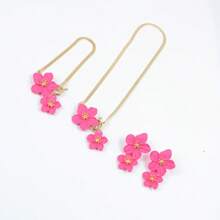 1 Set Gold Flower Earrings & Necklace Set, Women Floral Pendant Necklace, White Flower Statement Earrings, Fashionable Earrings Necklace Anklet Jewelry, Everyday Wear