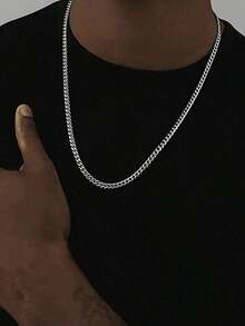 Fashionable Minimalist Stainless Steel  Link Chain, Hop Punk Style Necklace Men 3B6V - Silver - 查看 2