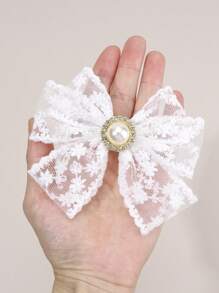 2 piezas Lazos de pelo de encaje blanco para niñas Lazos de encaje de unicolor con pinzas de cocodrilo Lazo bordado con flor Pasadores de pelo con perlas y rhinestone Elegantes pasadores de lazo para boda, vacaciones y accesorios de pelo para niños