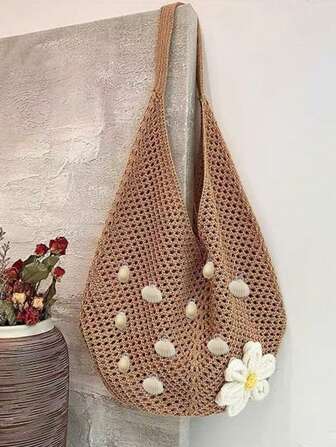 1 zestaw khaki kolor oceanu muszla rozgwiazda tkana torba plażowa z akcesoriami, modna i spersonalizowana torebka w stylu wakacyjnym na plażę dla kobiet, duża pojemność torba na ramię, ręcznie tkana torba na ramię modna i spersonalizowana torebka w stylu wakacyjnym na plażę