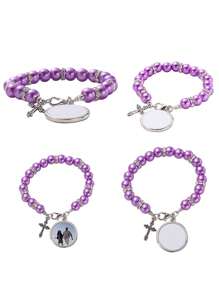 Pulseira personalizada com foto, Pulseira personalizada com foto redonda de pérolas, Pulseira colorida com foto redonda de pérolas, Ajustável, Presente de Natal vermelho da moda, Moda de outono, Casual, Minimalista