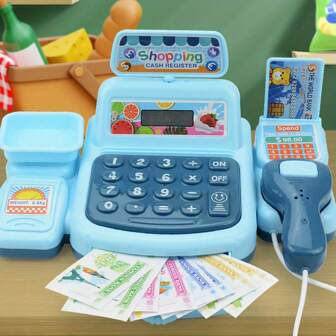 Kids Mini Supermarket Cash Register Toy, Educational Pretend Play Shopping Set With Scanner & Play Money, Interactive Pretend Play Toy For Kids, Educational Action Game For Role Play, With Realistic Button Sounds, Battery-Operated, Perfect For Pretend Play & Family Fun, Ideal Halloween Christmas Birthday Gift For Kids Ages 3+
