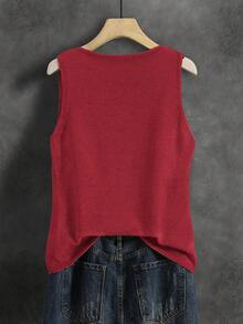 Women's Solid Color Knit Vest, Retro Japanese Style Layering Casual Short Cardigan, Versatile For Summer Vacation, Autumn, Spring Red - Red - View 5