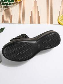 女式新款厚底法式 T 型带人字凉鞋，夏季户外连衣裙，露趾 - 黑色 - 查看 9