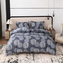 3pcs Bedding Set, Gray & White Circle Pattern Printed Duvet Cover (2*Pillowcases, 1*Duvet Cover, No Filler), Simple & Fashionable, Soft, Comfortable, Breathable, Zipper Closure, Suitable For All Seasons, Ideal For Decorating Bedroom, Guest Room And Dorm