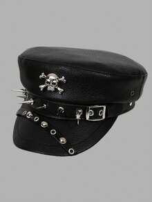 1 件男女通用情侣款四季独特设计豹纹印花、金属铆钉、铆钉、PU 皮革、复古贝雷帽、朋克风格 - 蝴蝶型 - 查看 16